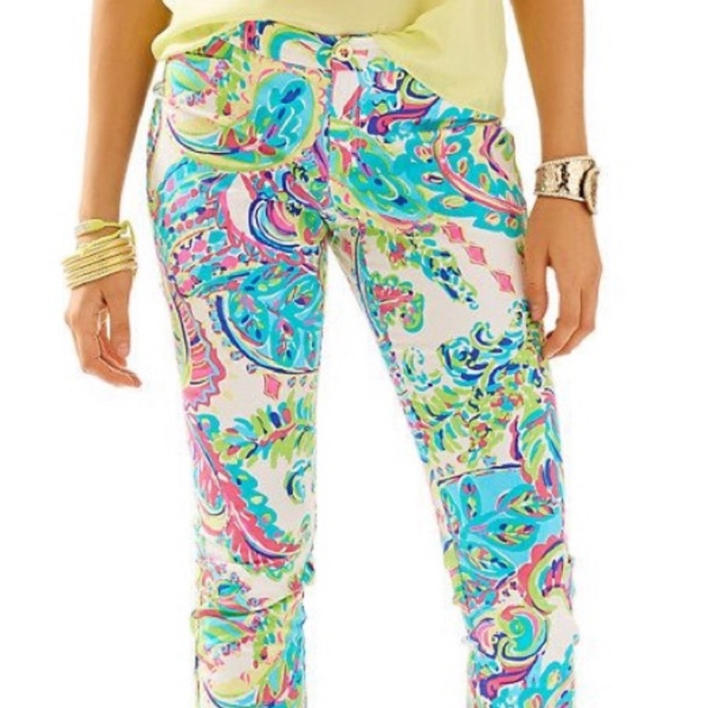 Lilly Pulitzer White Paisley Kelly stretch Pants size 0 ~ Rare find
